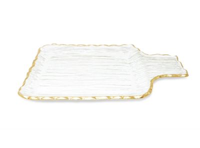 Bandeja de Vidrio Cuadrada con Borde Dorada Chica