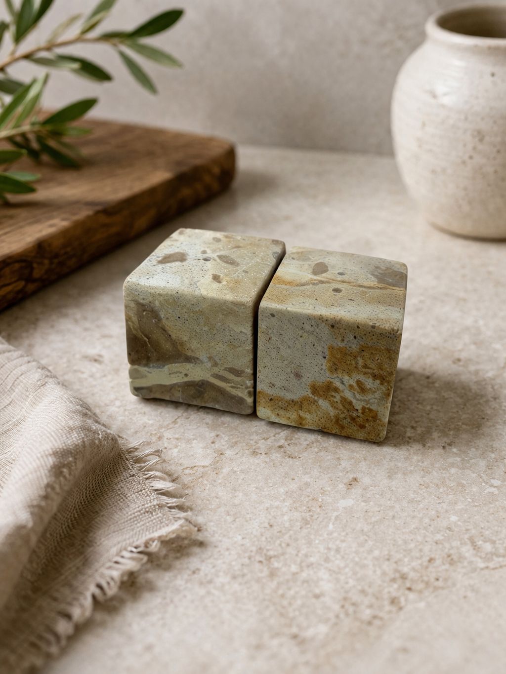 TAUPE MARBLE CUBE SALT PEPPER