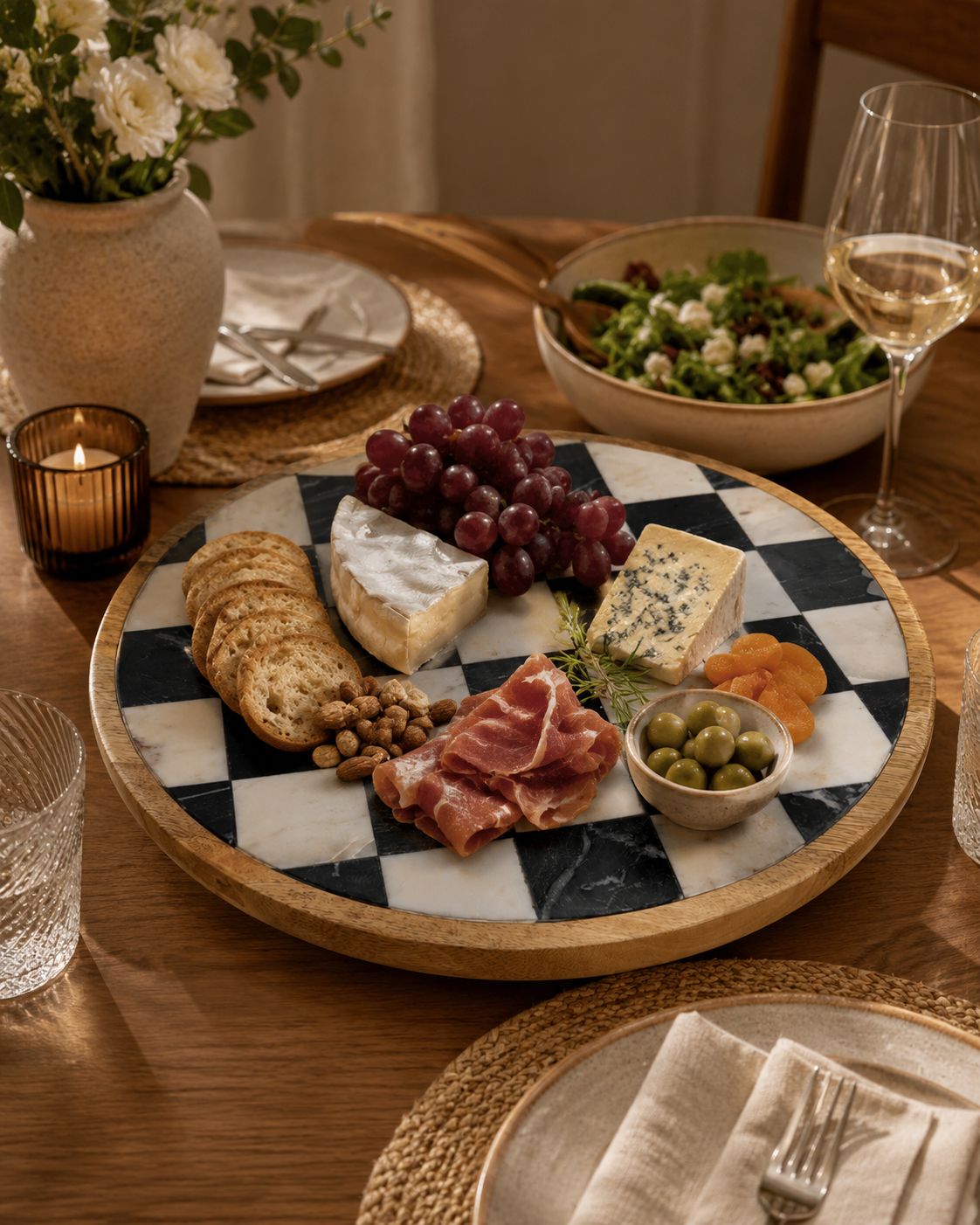 CHECKERED MARBLE LAZY SUSAN