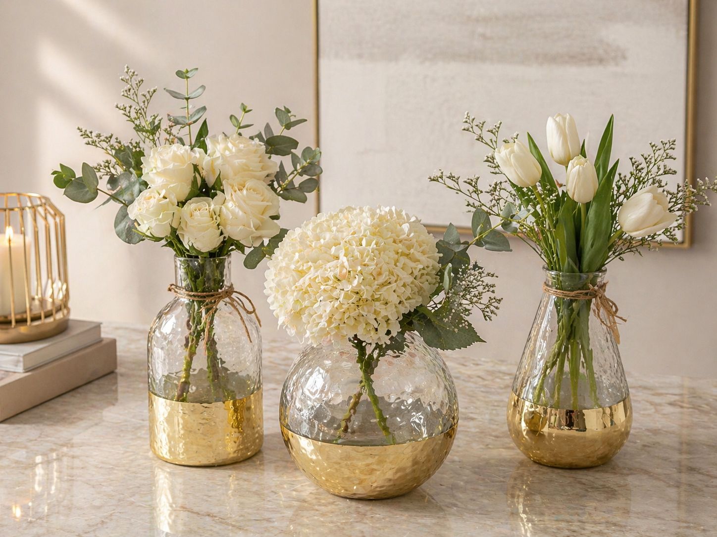 GLASS AND GOLD VASES-L