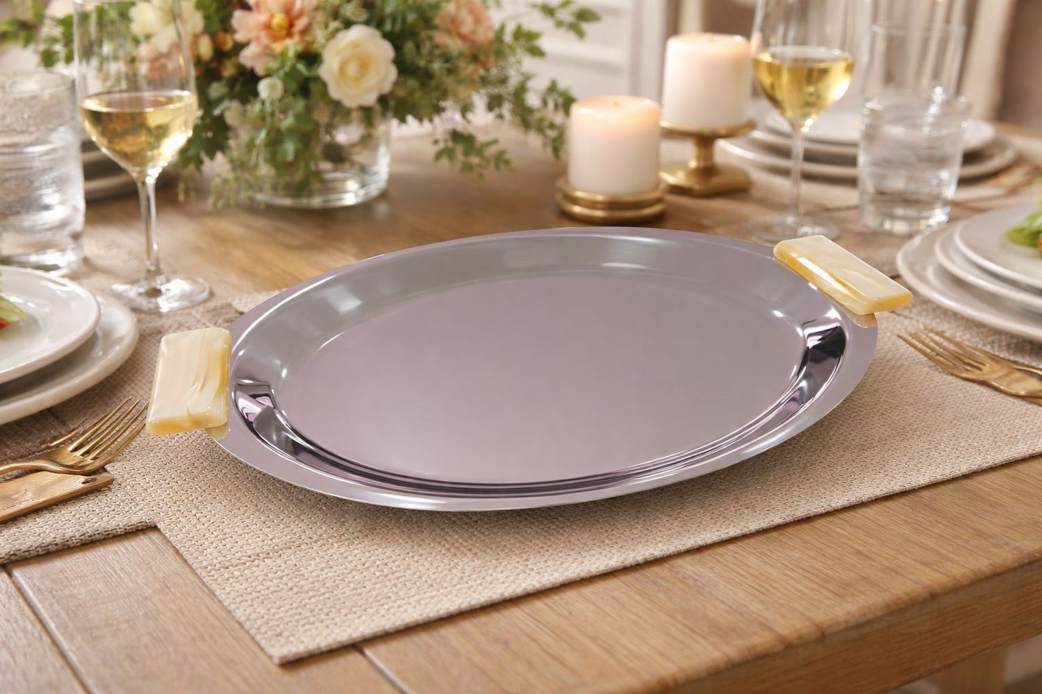 OVAL TRAY 41 CM.SEVILLE H.P.IVORY