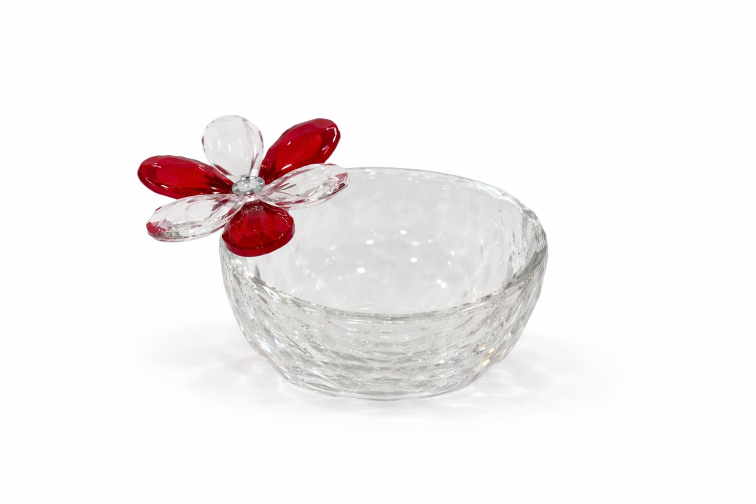 Platito de Cristal con Flor Roja