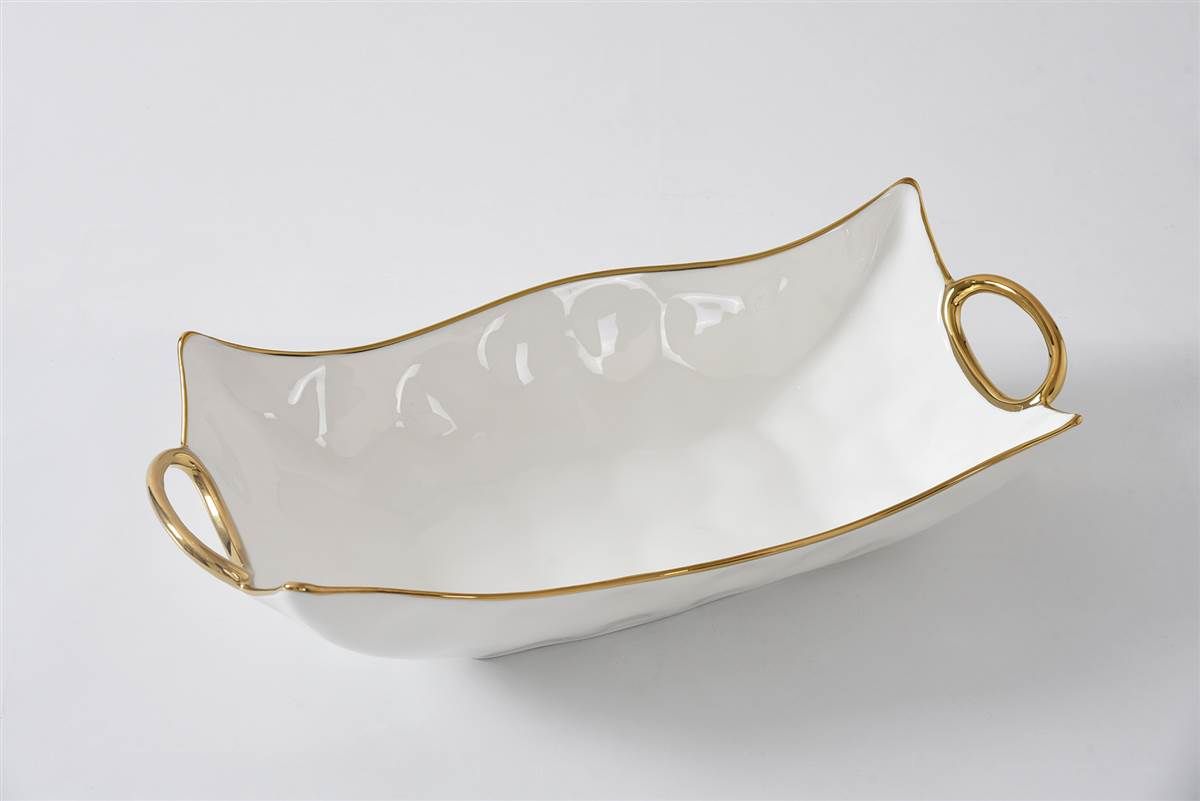 Centro de Mesa Rectangular Blanco (Dorado)