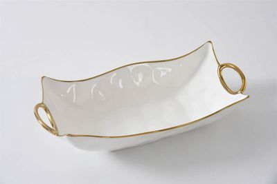 Centro de Mesa Rectangular Blanco (Dorado)