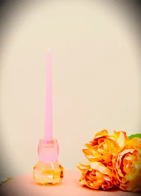 Candelabro de Cristal Rosado y Ambar