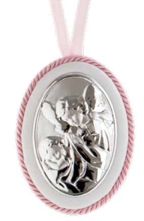 Medalla para la Cuna de Angel de la Guarda con el Niño con Borde Rosado