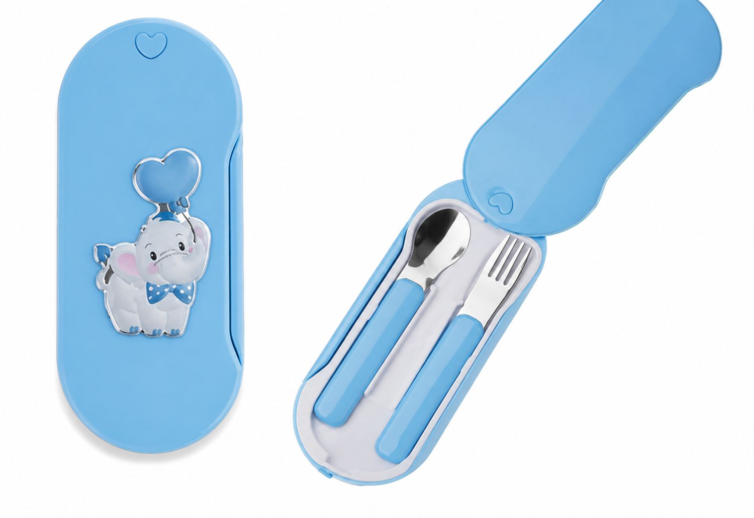 Cubiertos de Bebé en Estuche Celeste Elefantito