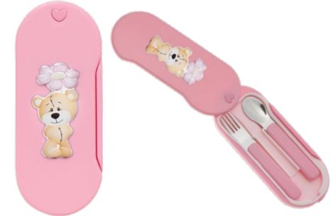 Cubiertos de Bebé en Estuche Rosado Osito