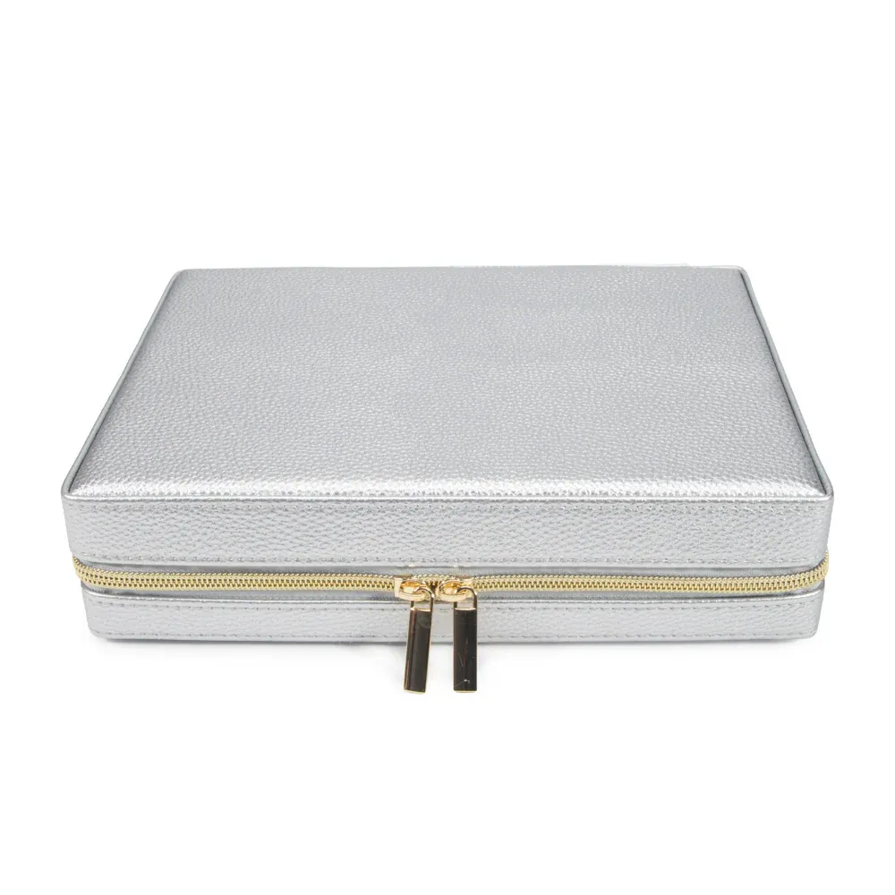 Leah Large Travel Jewelry Case Silver