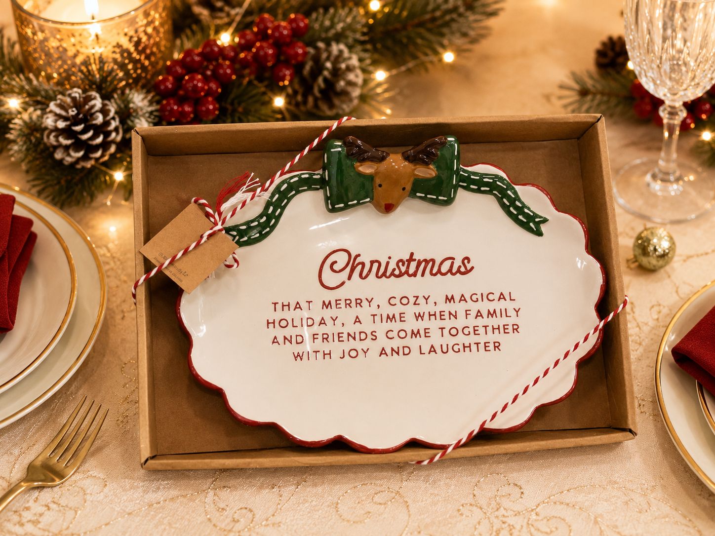 Reindeer Bow Sentiment Tray