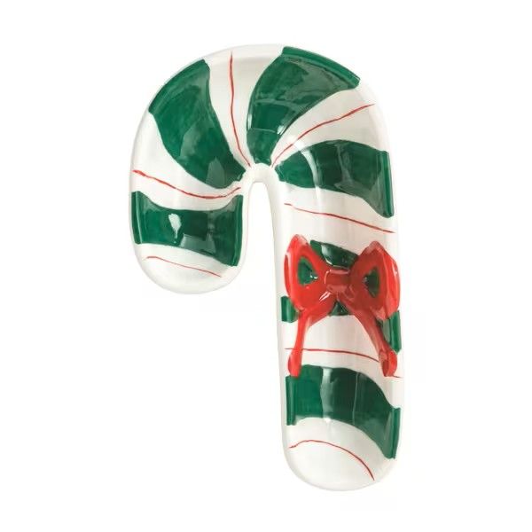 Green Candy Cane Bow Tidbit Dish