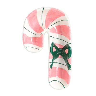 Pink Candy Cane Bow Tidbit Dish