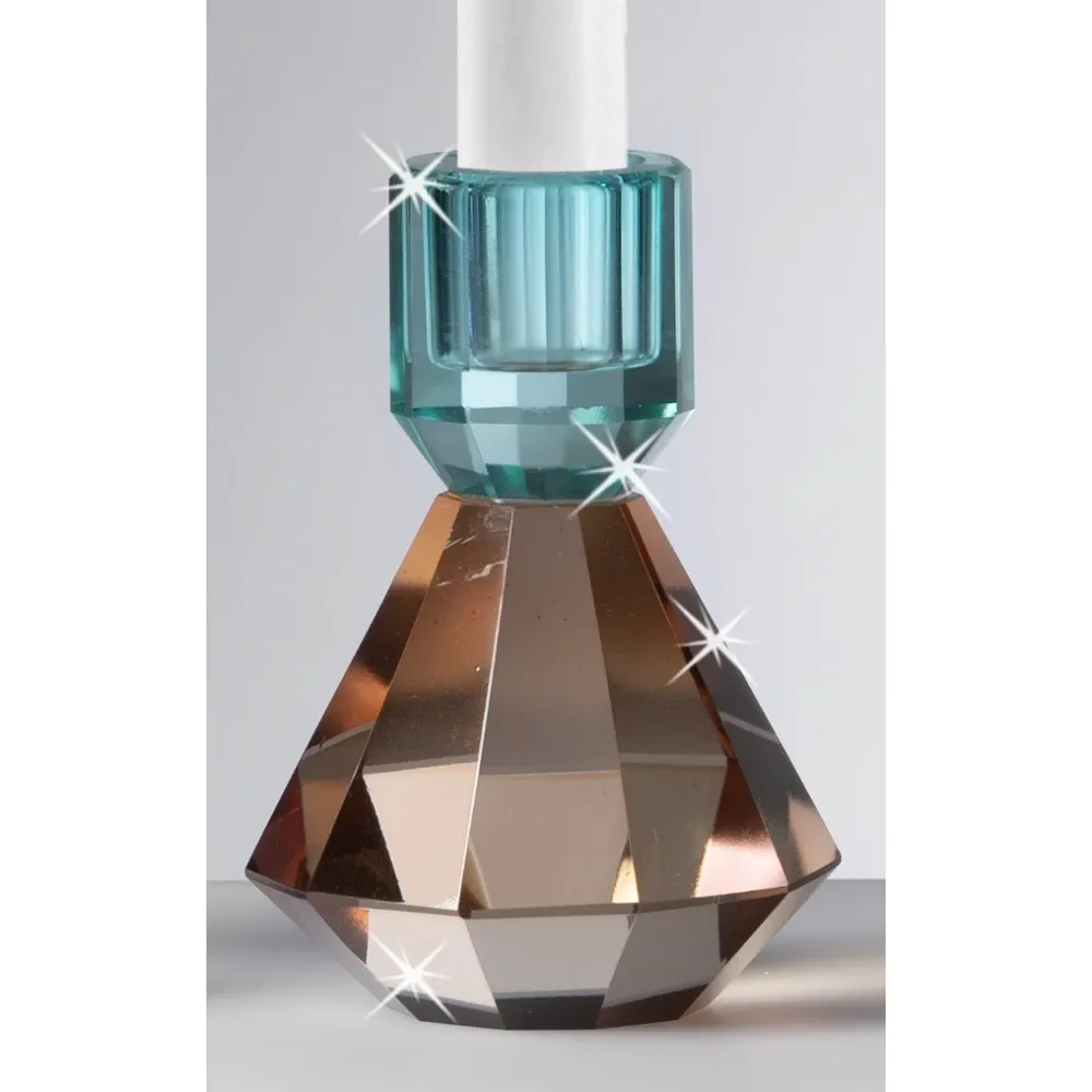Candelabro de Cristal Ambar y Turquesa