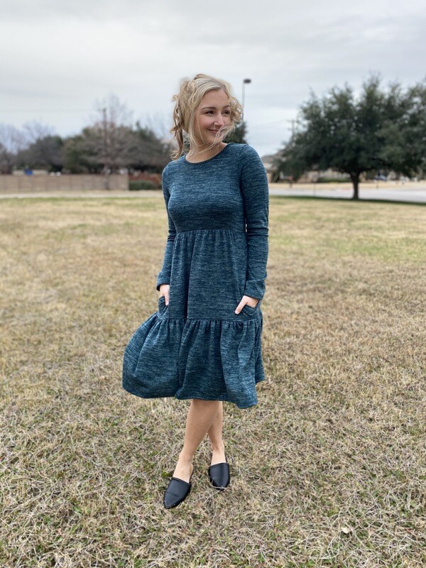 Hunter Green Two Toned Tier Dress.
