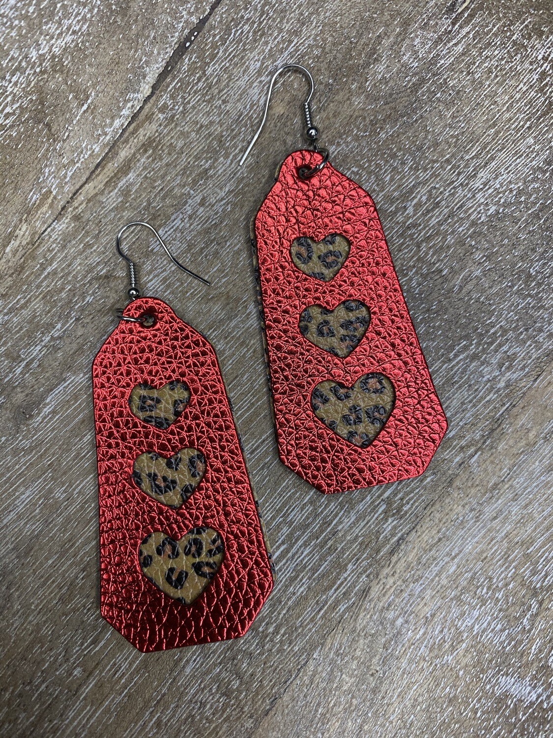 Wild Hearts Red &amp; Leopard Earrings.