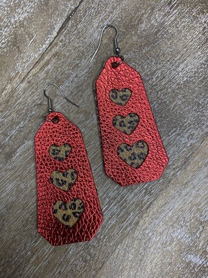 Wild Hearts Red &amp; Leopard Earrings.