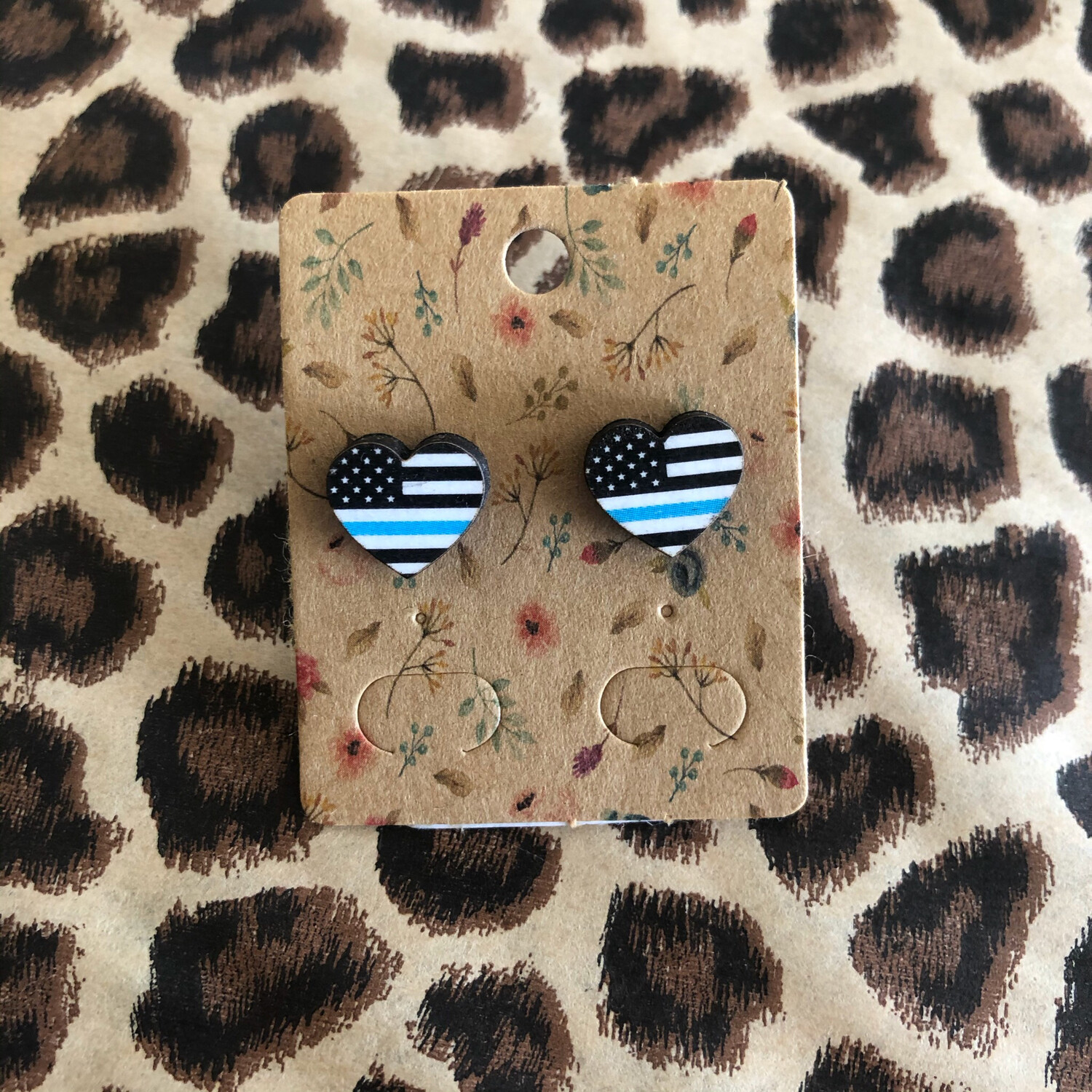 Thin Blue Line Heart Earrings.