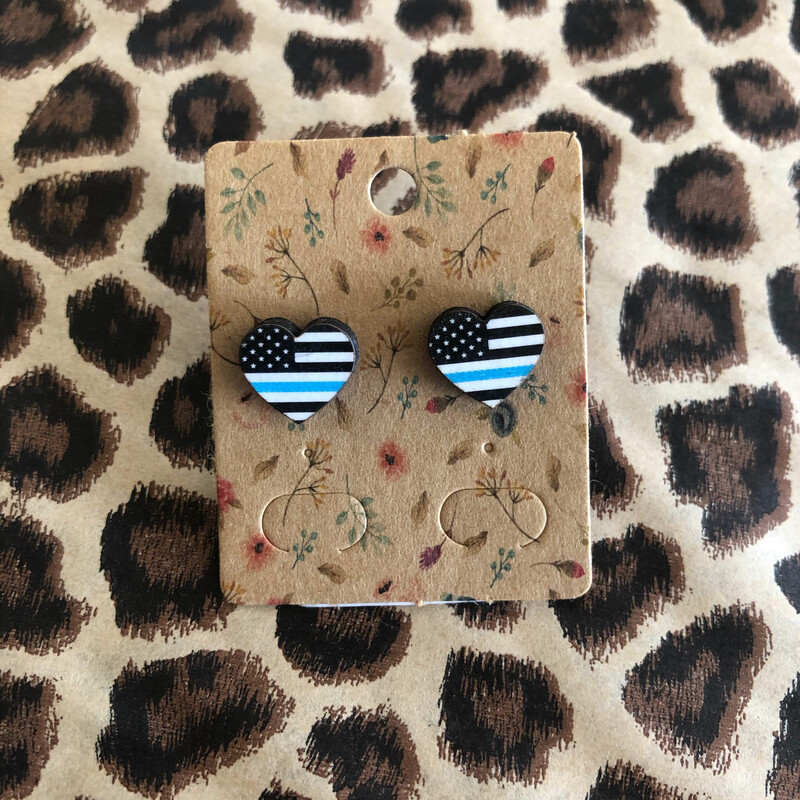 Thin Blue Line Heart Earrings.