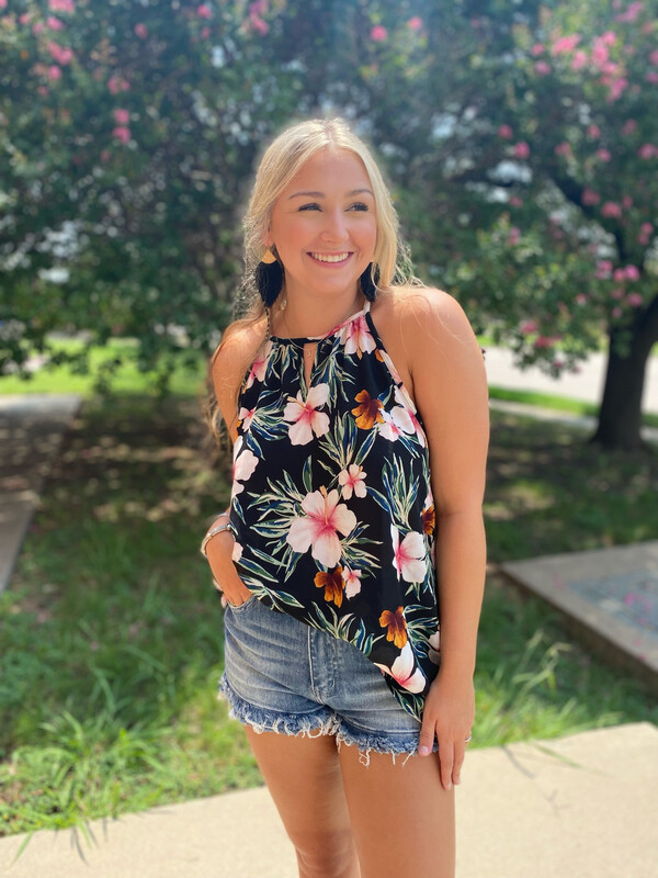 Black Floral Keyhole Tank.*