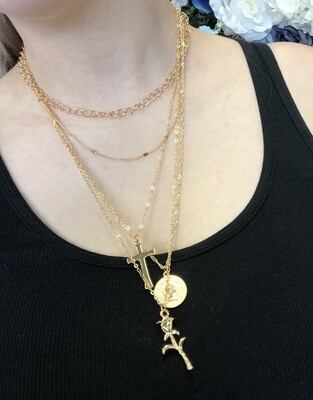 Layered 5 Chain Coin Necklace.