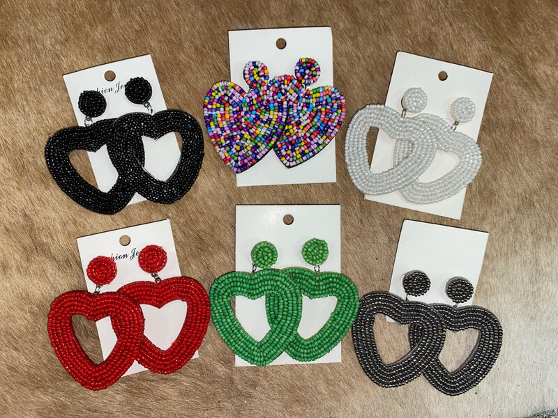 Beaded Valentines Heart Earrings.