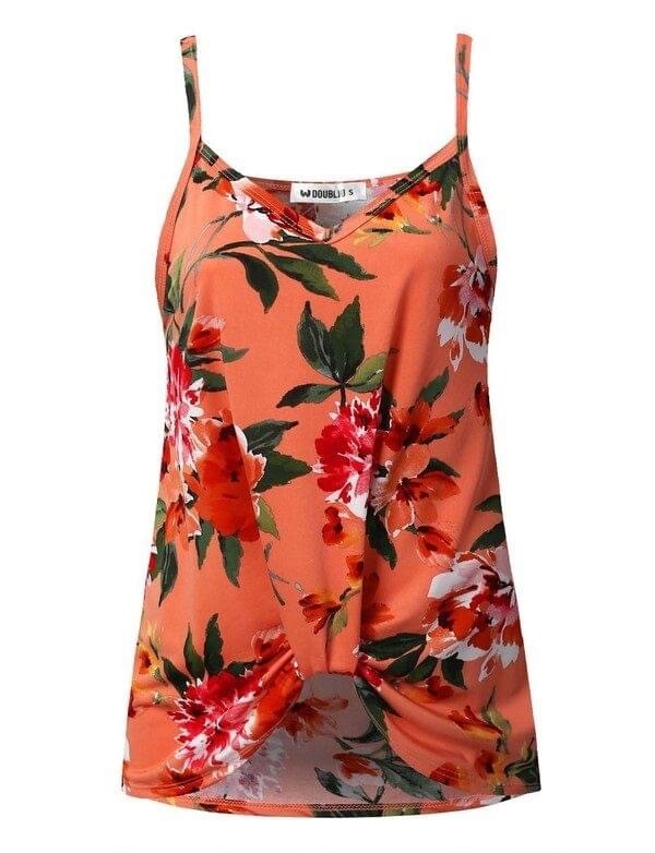 Coral Floral Twist Tank
