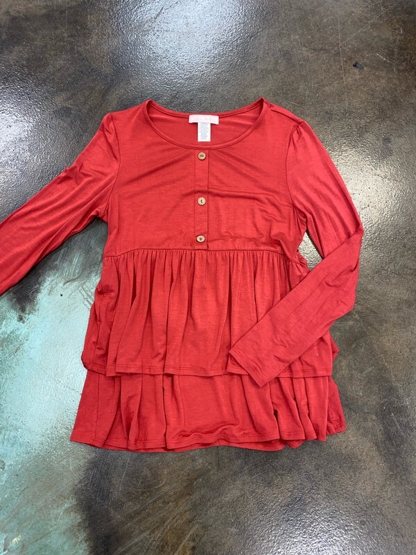 Rust Button Peplum Top