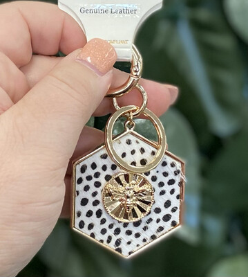 Genuine Leather Bee Engraved Keychain.