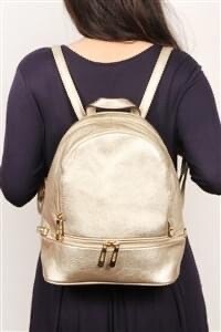 Leather Gold Mini Backpack.