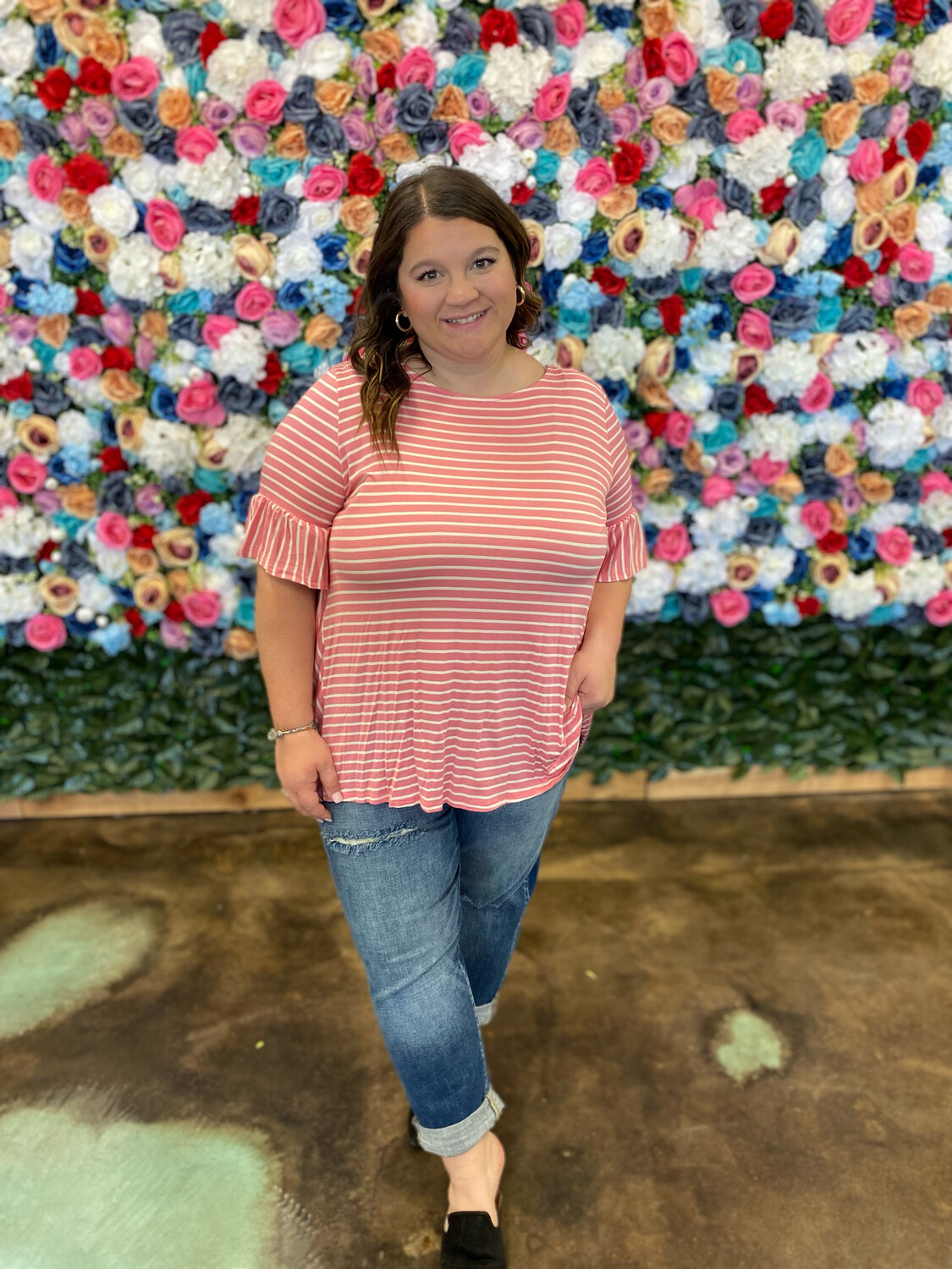 Coral Striped Plus Top