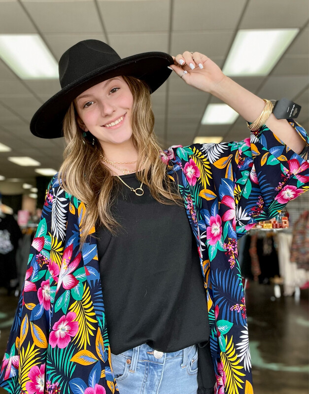Blue Tropical Floral Kimono.