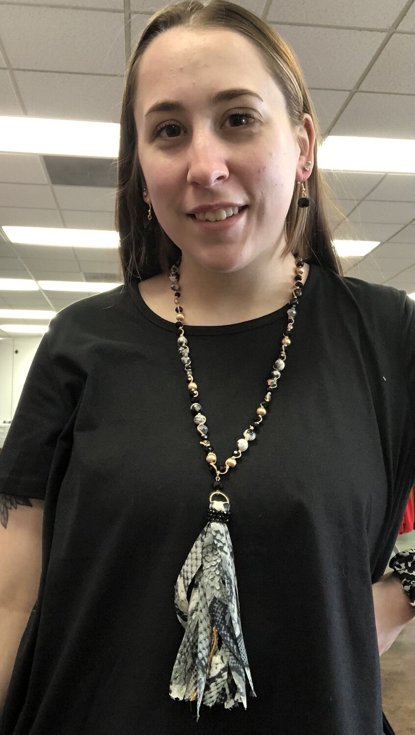 Gold &amp; Black Snakeskin Bead Necklace.