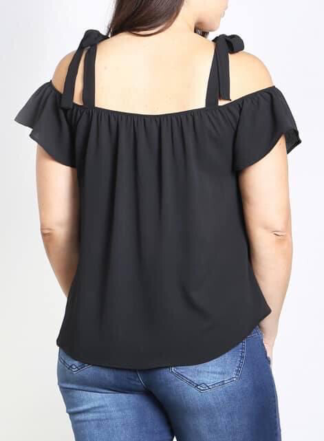 Black Bow Off Shoulder Plus Top*