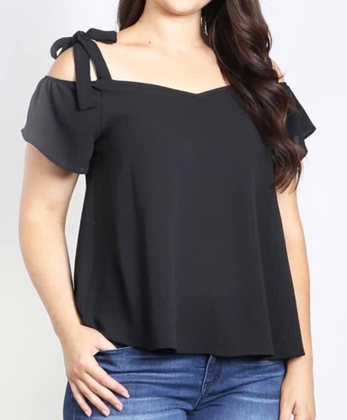 Black Bow Off Shoulder Plus Top*
