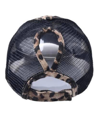 Varsity Letter Leopard Ponytail Hat