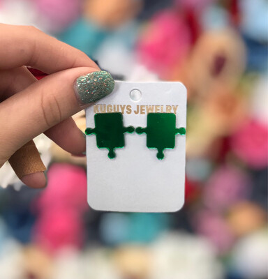 Green Puzzle Piece Earrings.