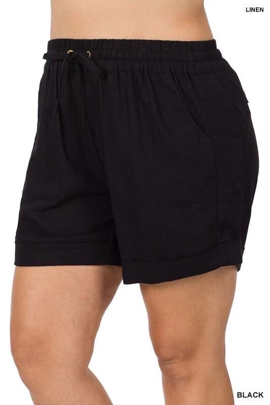Black Linen Plus Shorts