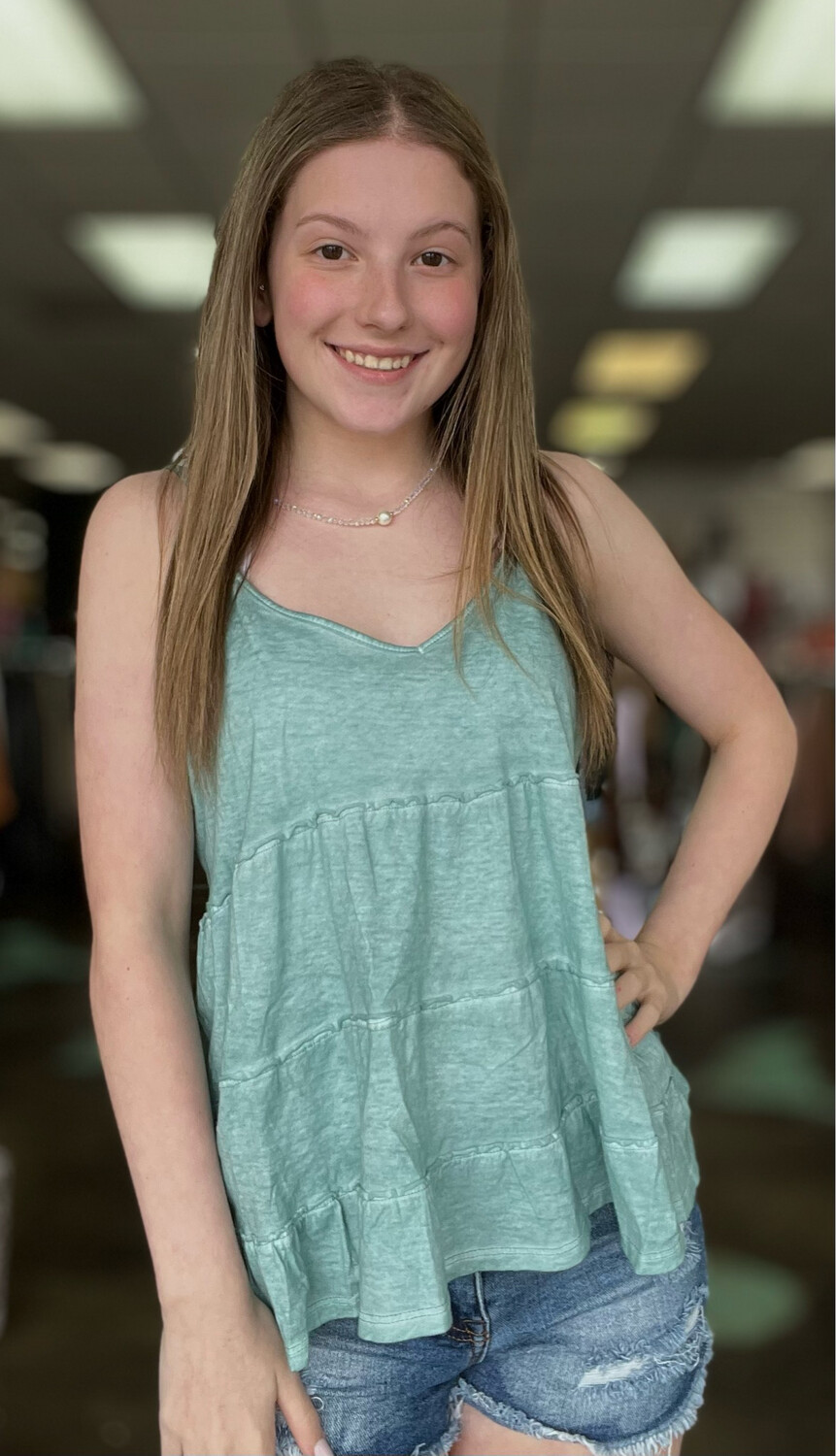 Teal Ruffle Tank Top