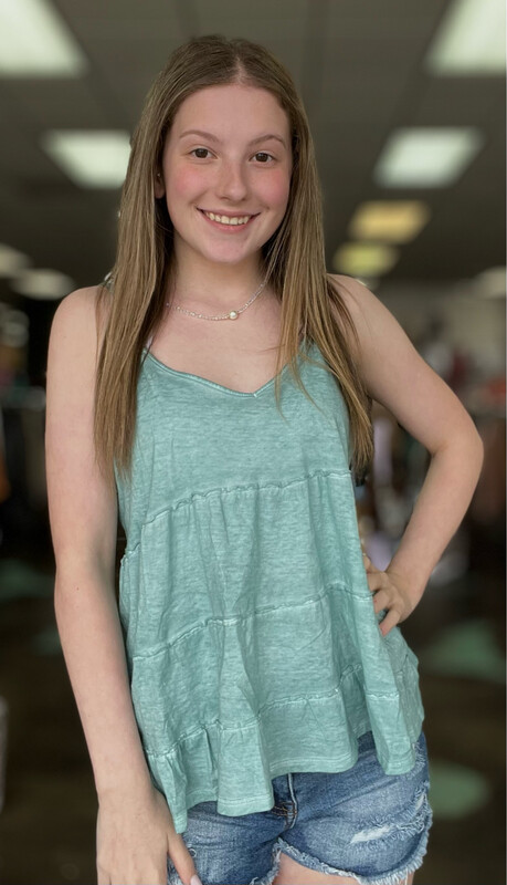 Teal Ruffle Tank Top