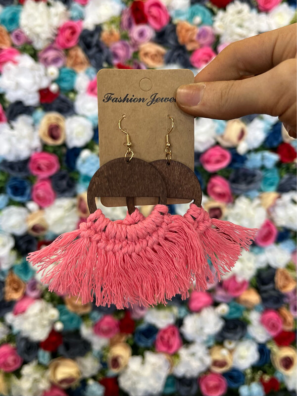 Wooden Boho Tassel Earrings