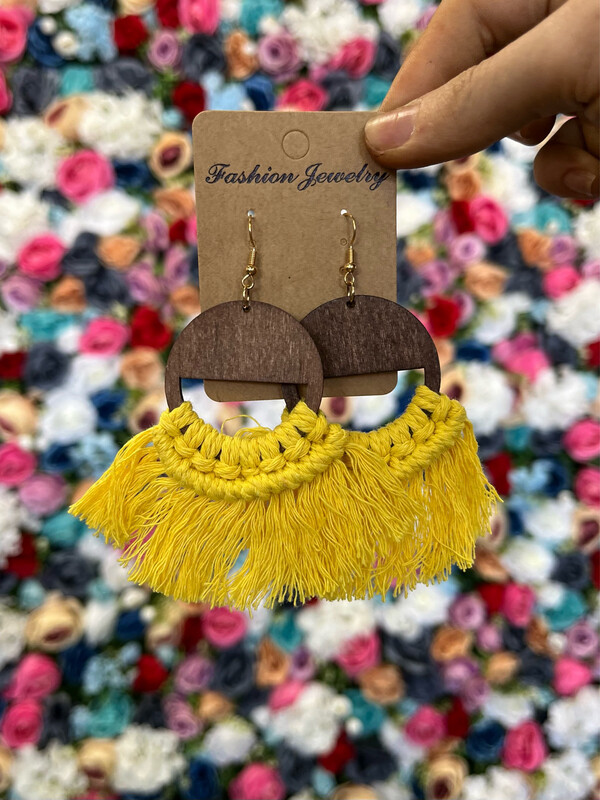Wooden Boho Tassel Earrings