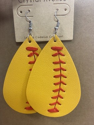 Softball Leather Teardrop Earrings.