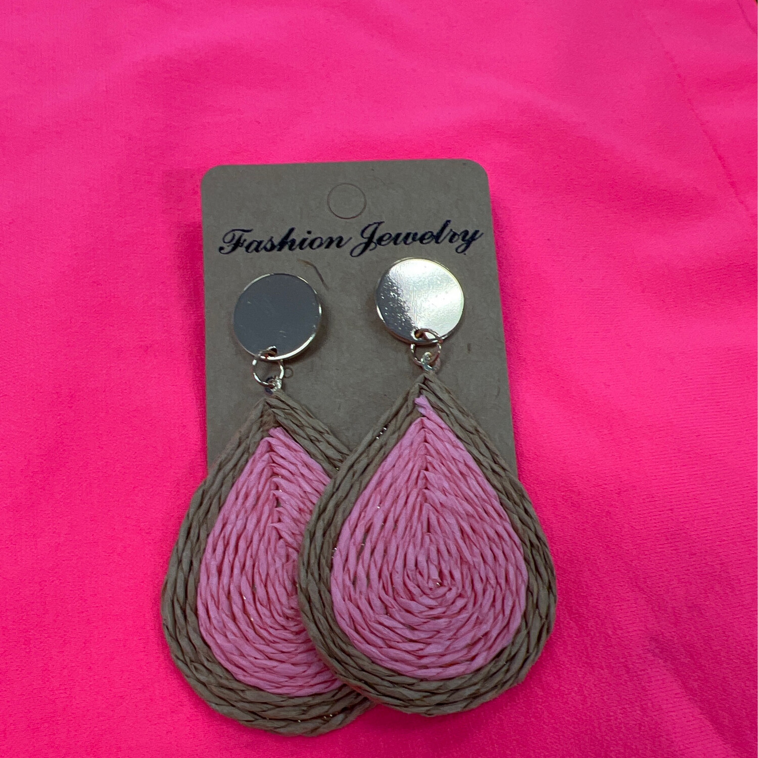 Woven Teardrop Earrings , Color: Pink