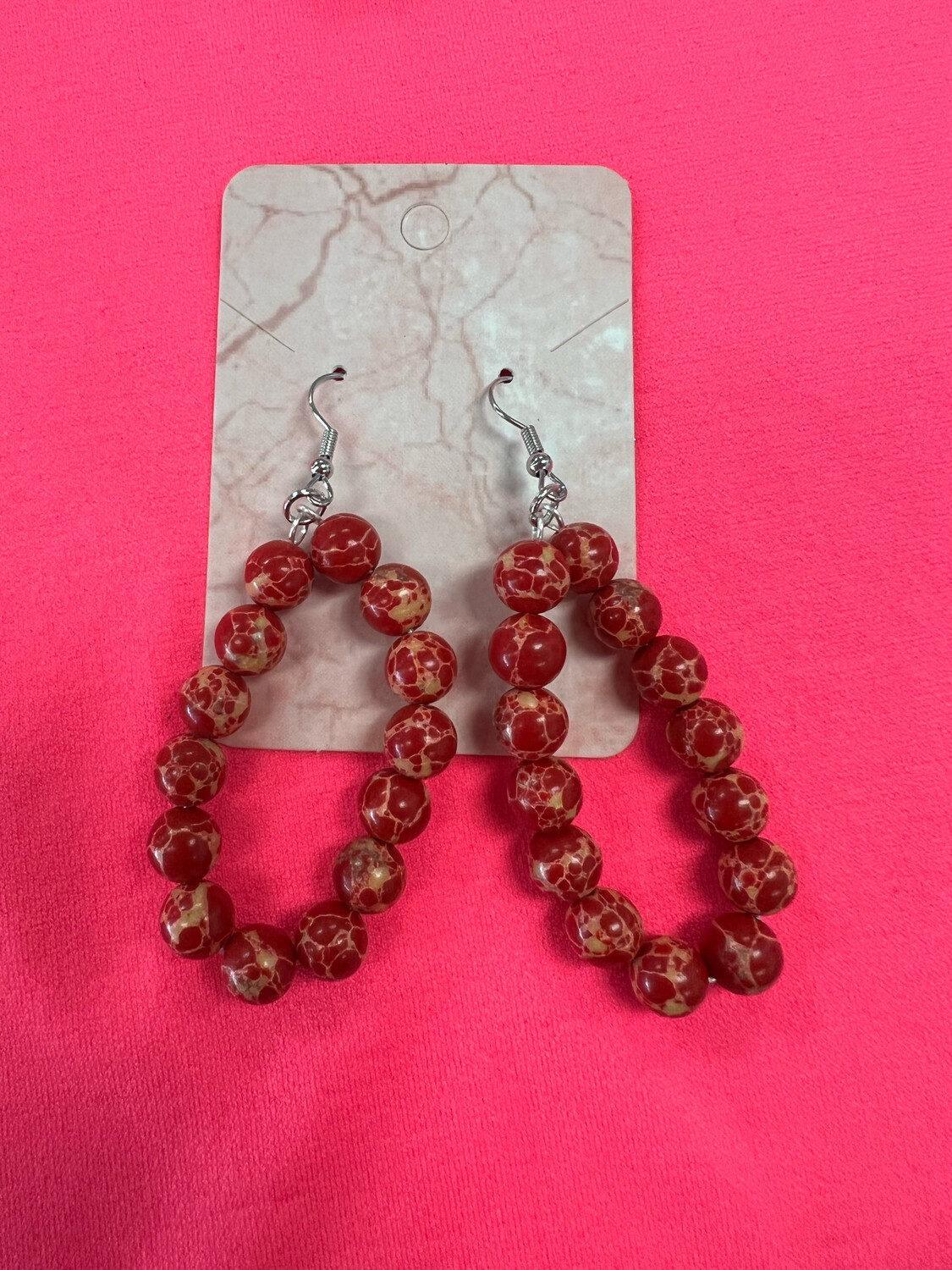 Beaded Teardrop Earrings , Color: Red