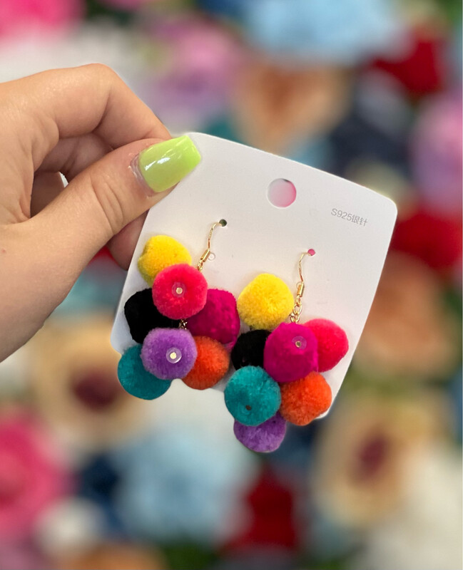 Pom Pom Cluster Earrings.