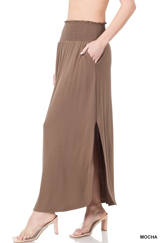 Deep Mocha Side Slit Maxi Skirt.