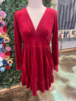 Red Ribbed Velvet Dress