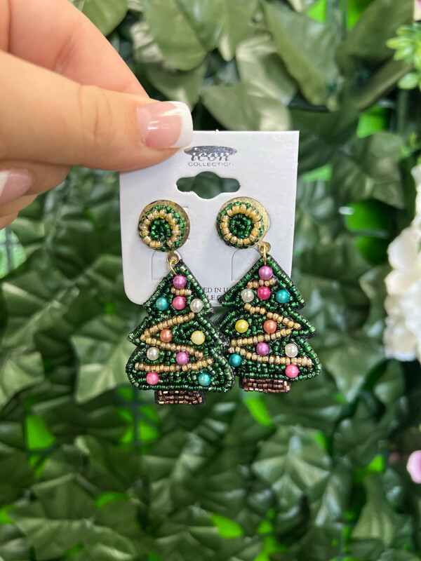 Beaded Christmas Tree Earrings*