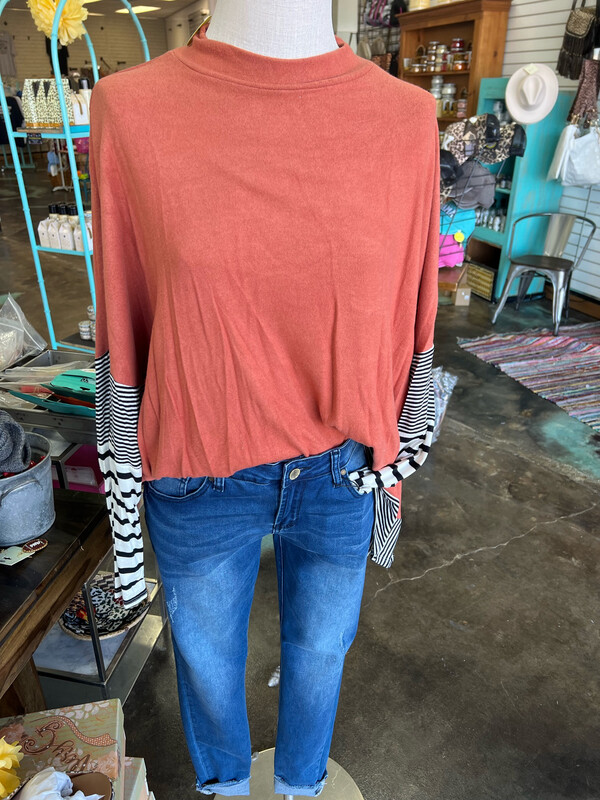 Rust &amp; Striped Sleeve Plus Top*