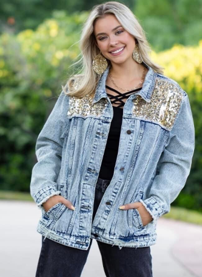 Gold Sequin Jean Jacket